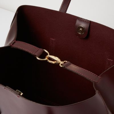 Burgundy leather bucket tote bag